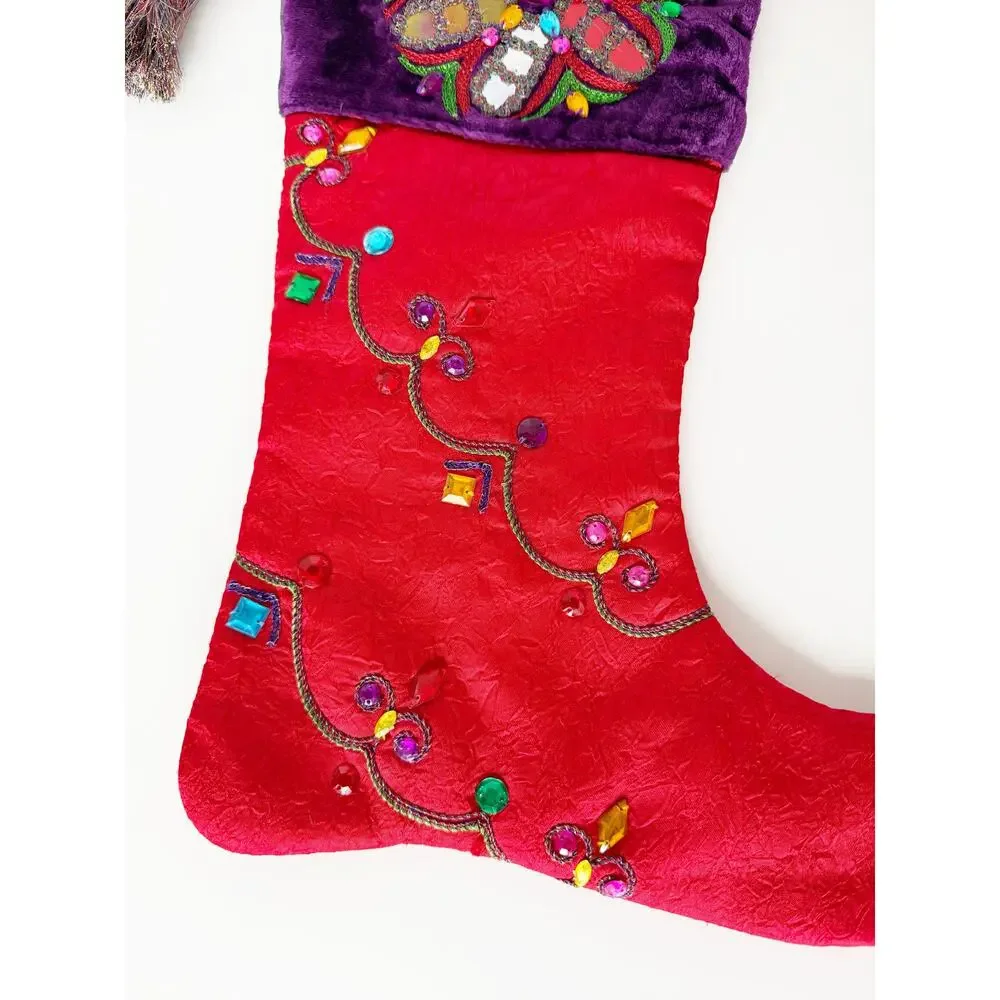 Pier 1 One Imports Christmas Stocking Multicolored Sequined Beaded Jester